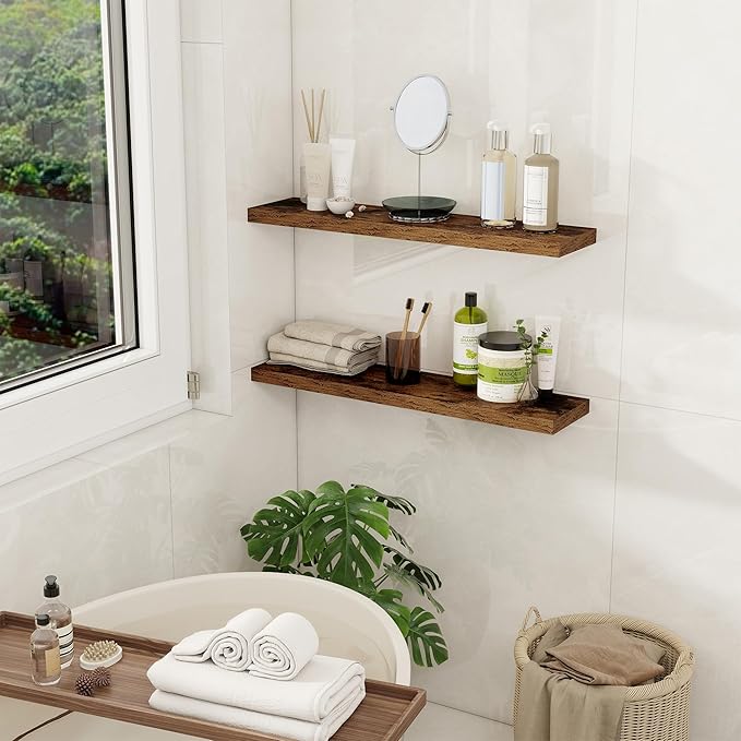 Fun Memories Floating Shelves for Wall, 27.5" Rustic Wood Deep Wall Mounted