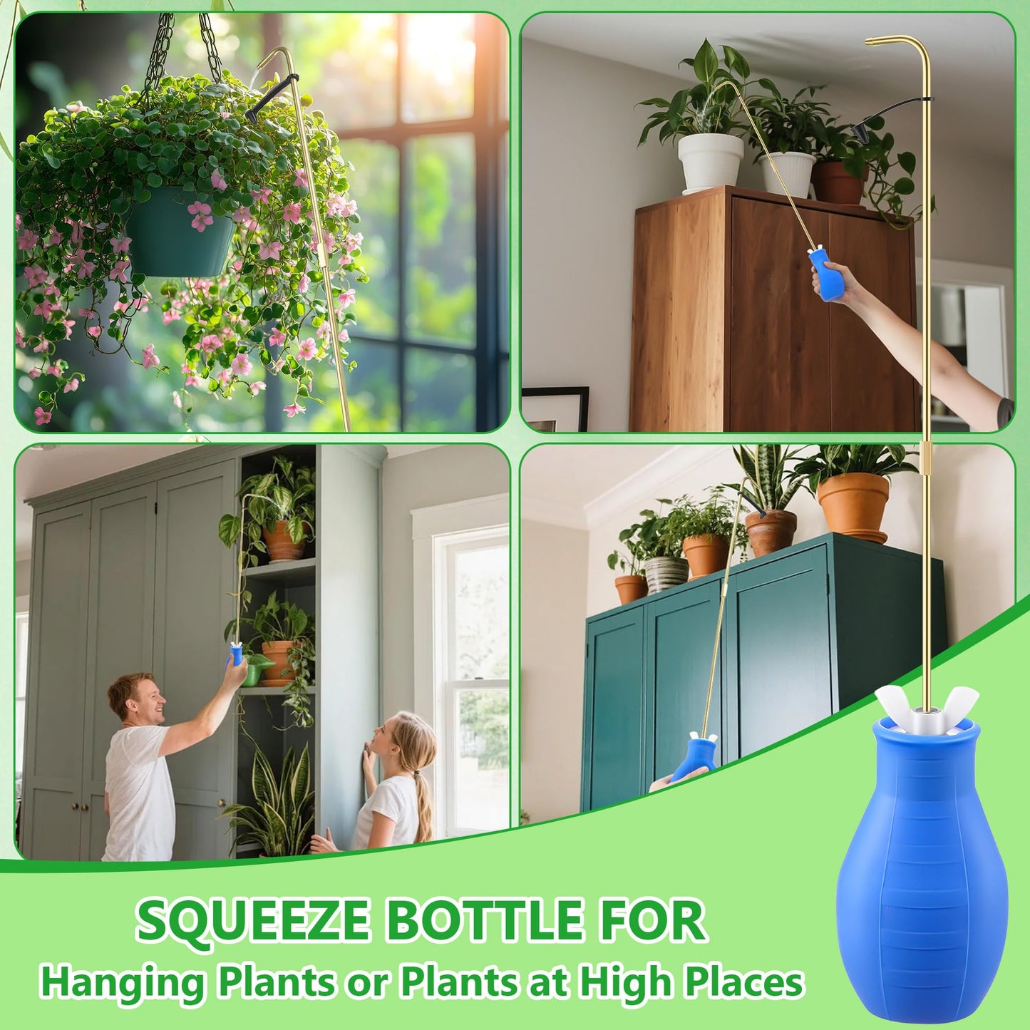 Squeeze Bottle for Hanging Plants, 19" Long Spout Plant Watering Bottle, Easy Squeeze Indoor/Outdoor Watering Can Alternative, Precise Sprinkling for Hanging Baskets, Houseplants(Blue,8 oz,1 Pack)