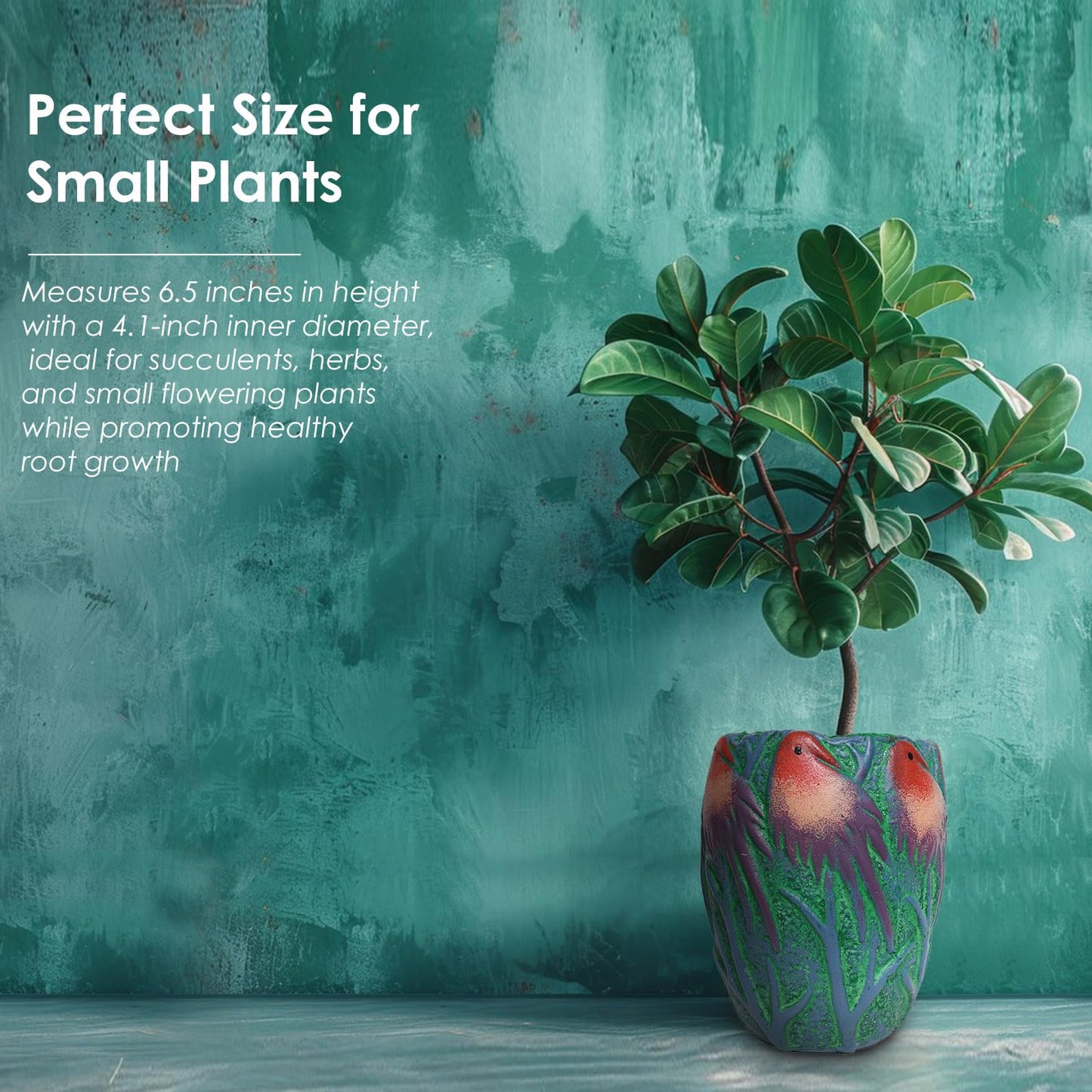 qumHmup 6.5 inch Green Ceramic Flower Pot with Bird Patterns,Indoor Outdoor Planter for Succulents Plants, Modern Home Garden Decor