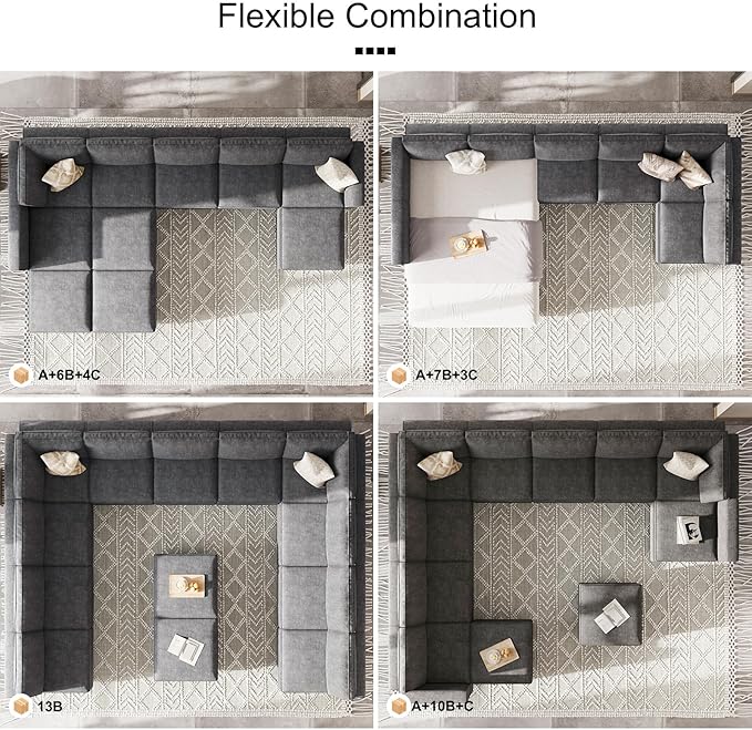 Belffin Fabric Modular Sectional Sofa Storage Ottoman Module Couch Side