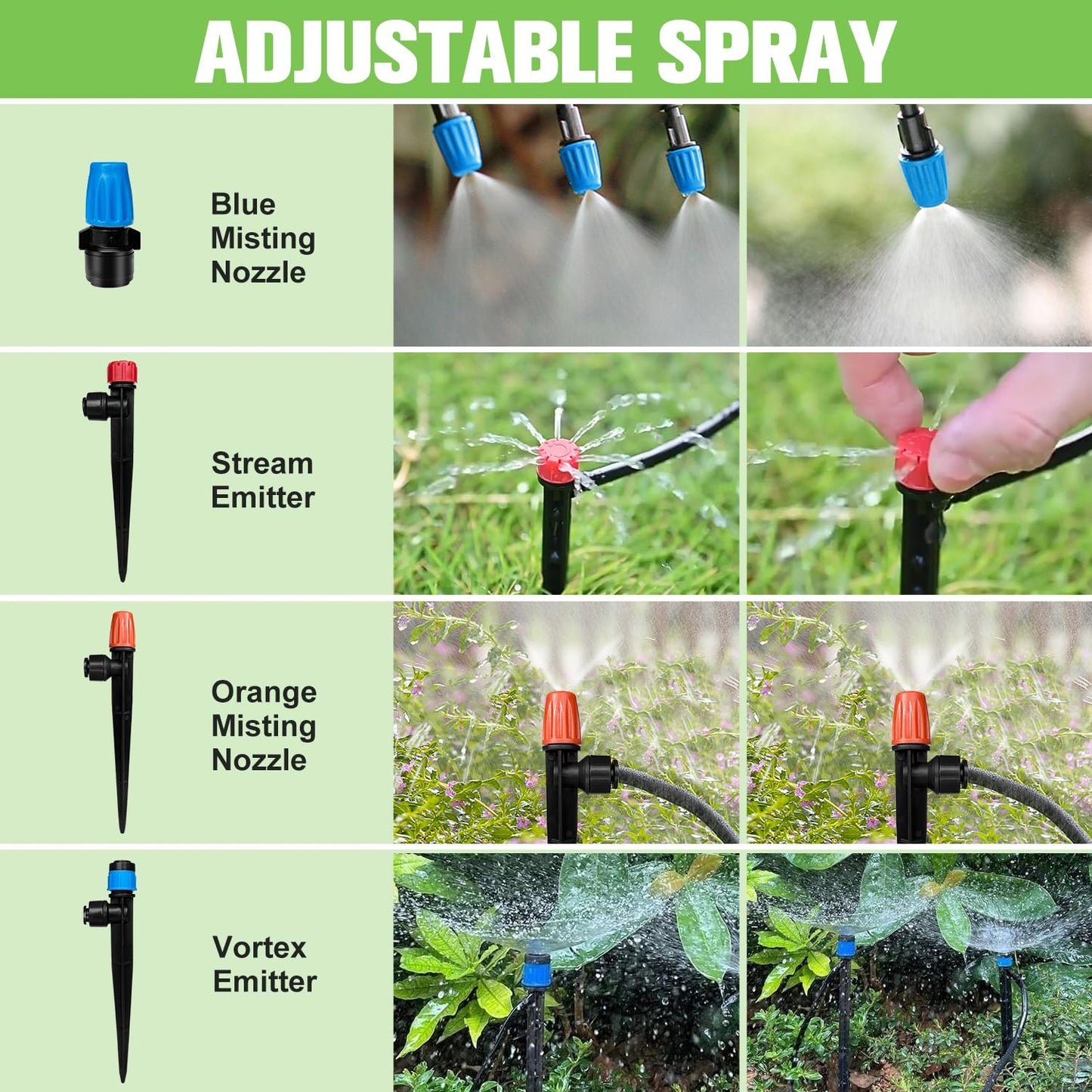 TJJFMM 230FT Drip Irrigation System for Garden with 40 Nozzles & Emitters, Garden Watering System with 1/2" & 1/4" Tube and Barbed Fittings - Adjustable Sprinklers Kit for Greenhouse, Lawn, Raised Bed