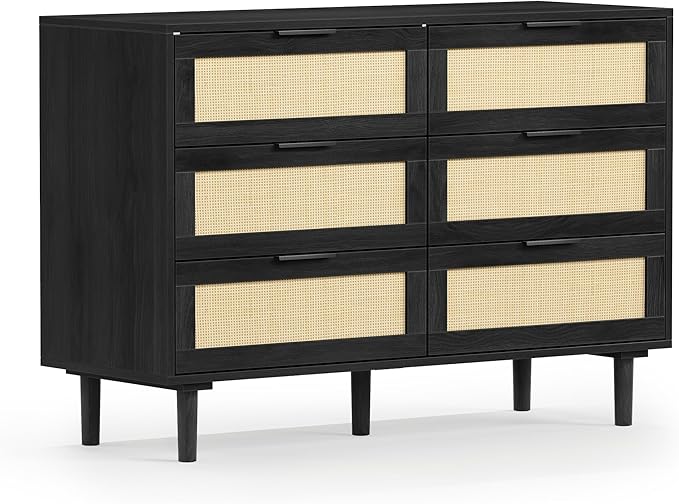 FUQARHY 6 Drawer Dresser Rattan Dresser Modern Chest