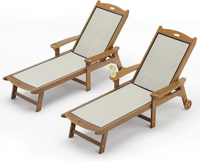 LUE BONA Chaise Lounge Chair Outdoor Set of 2, HDPS and HDPE Wicker Material