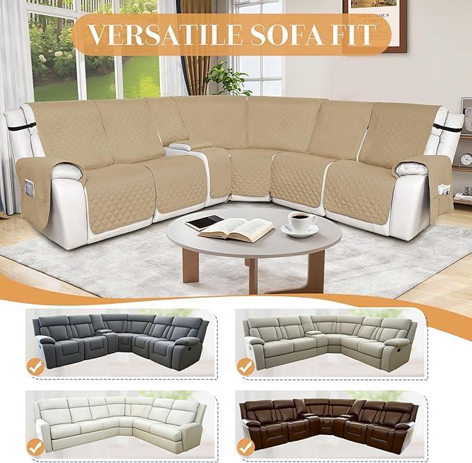 HDCAXKJ Reclining Sectional Couch Covers L Shape Recliner Sofa Middle Console