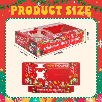 48 Pcs Christmas Party Supplies Movie Night Paper Snack Trays Xmas Party Decorations Christmas Birthday Favors Snowman Family Movie Popcorn&Drink&Candy Box