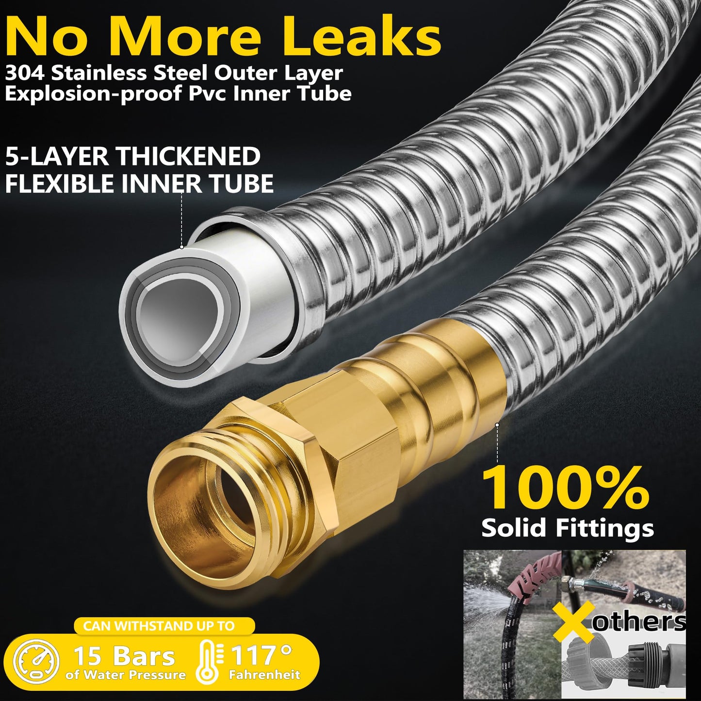 200 ft Stainless Steel Garden Hose - 2026 New Technology Metal Water Garden Hoses with 3/4" Solid Fitting - Lightweight,Ultra Flexible,Durable,Kink-Less Watering Pipes Garden Hoses For Yard, Outdoor
