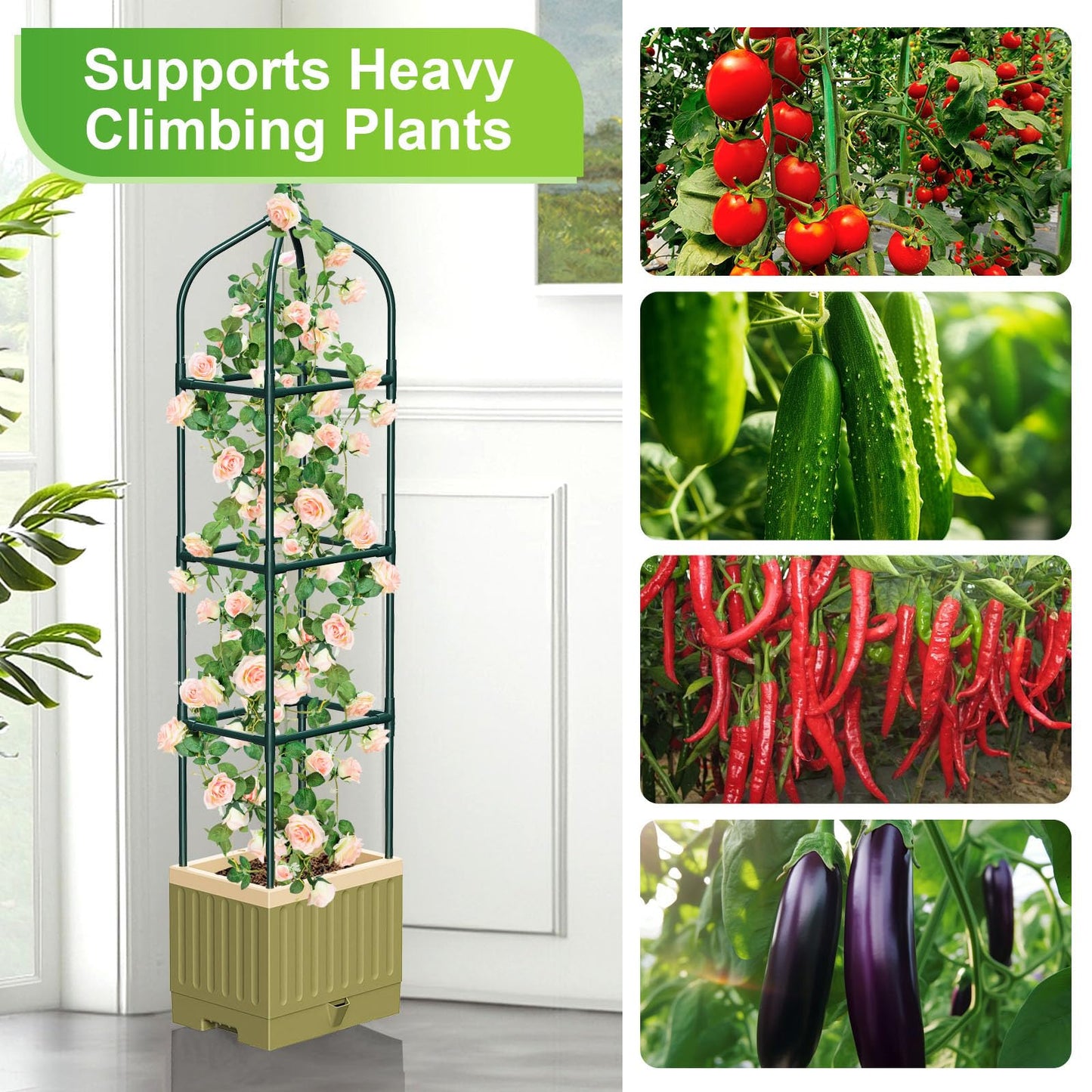 Raised Garden Bed Planter Box with Trellis, 71" Self-Watering Tomato Planter with Trellis for Climbing Vegetable and Plants, Tomato Cage Planters for Indoor Outdoor Patio Greenhouse Gardening (1Pack)
