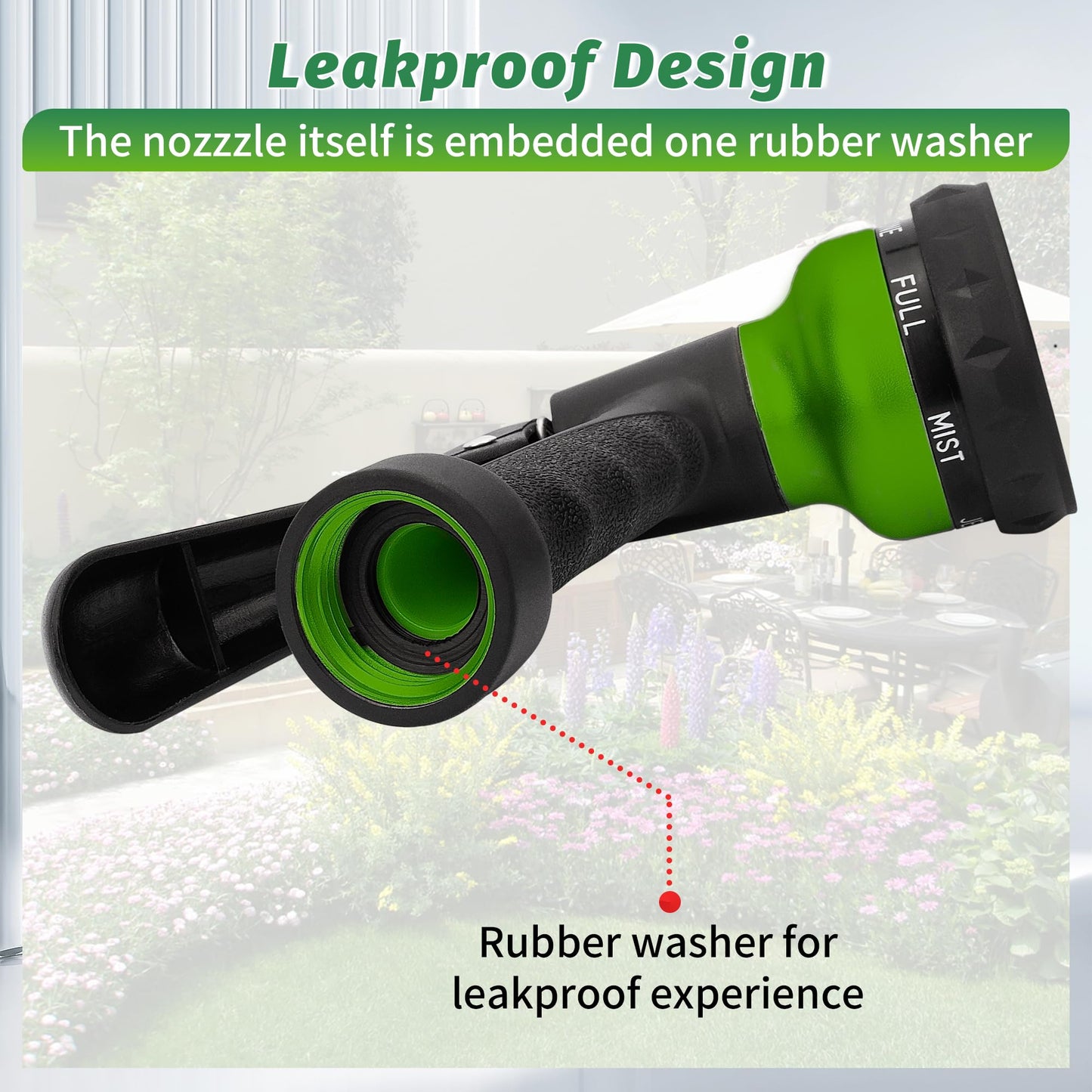 AUTOMAN-Garden-Hose-Nozzle, 2 Pack ABS Water Spray Nozzle with Heavy Duty 7 Adjustable Watering Patterns,Slip Resistant for Watering Plants,Lawn& Garden,Washing Cars,Cleaning,Showering Pets - Green