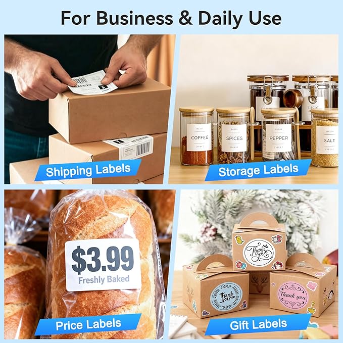 Bluetooth Thermal Label Printer, Wireless 4x6 Shipping Label Printer for Small Business & Shipping Packages, Support iPhone, Android, Windows, macOS, Work for Amazon, Ebay, Shopify, Etsy, USPS