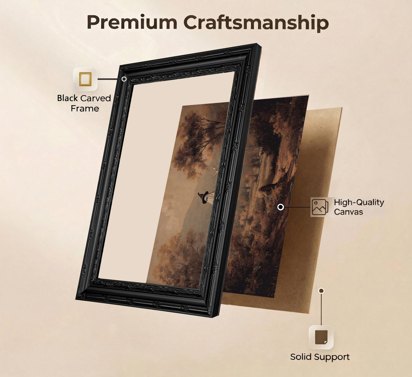 KKP Framed Halloween Ghost Wall Art-Gothic Witchy Whimsy Broom Canvas Print