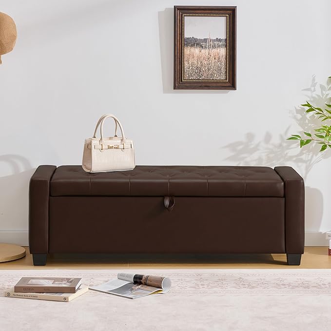 Huatean Home 48" Ottoman with Storage, Storage Ottoman Bench with Safety Hinge
