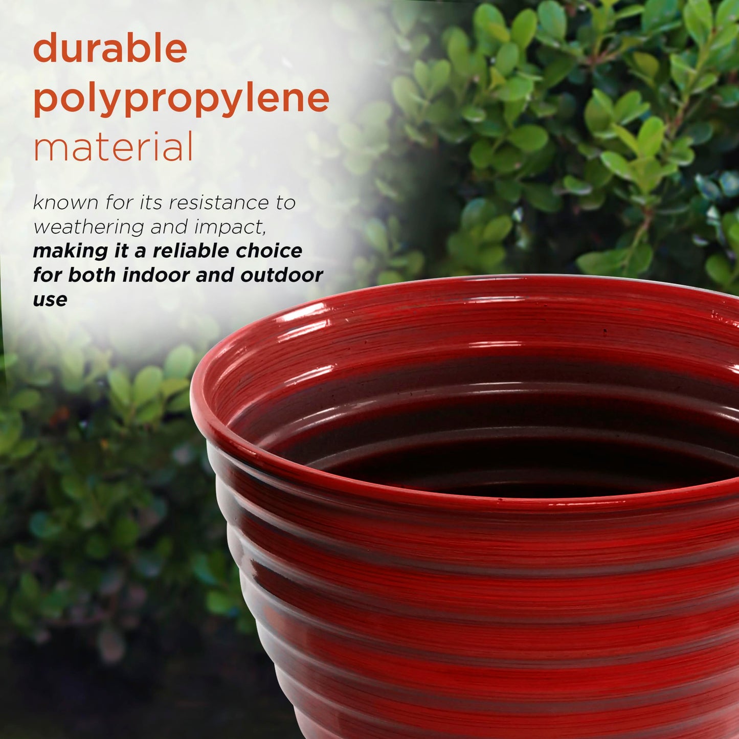 Alpine Corporation TWM120RD Indoor/Outdoor 13" Round Striped Planter, Glossy Planter with Drainage Hole and Plug, Red