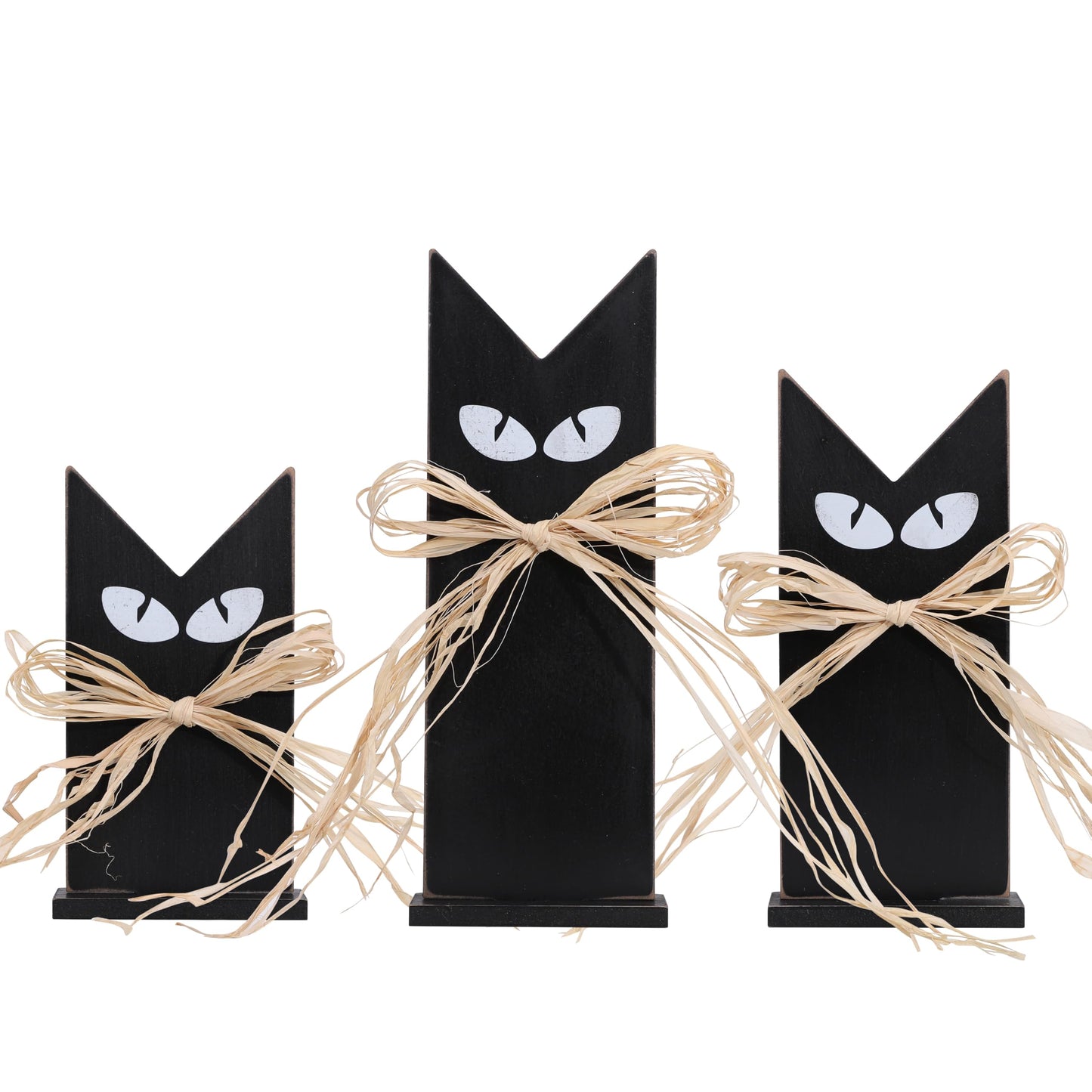 Set of 3 Wooden Black Cats Table Decor – Rustic Halloween Decorations, Tiered Tray Accents, Farmhouse Spooky Black Cat Figurines in 3 Sizes