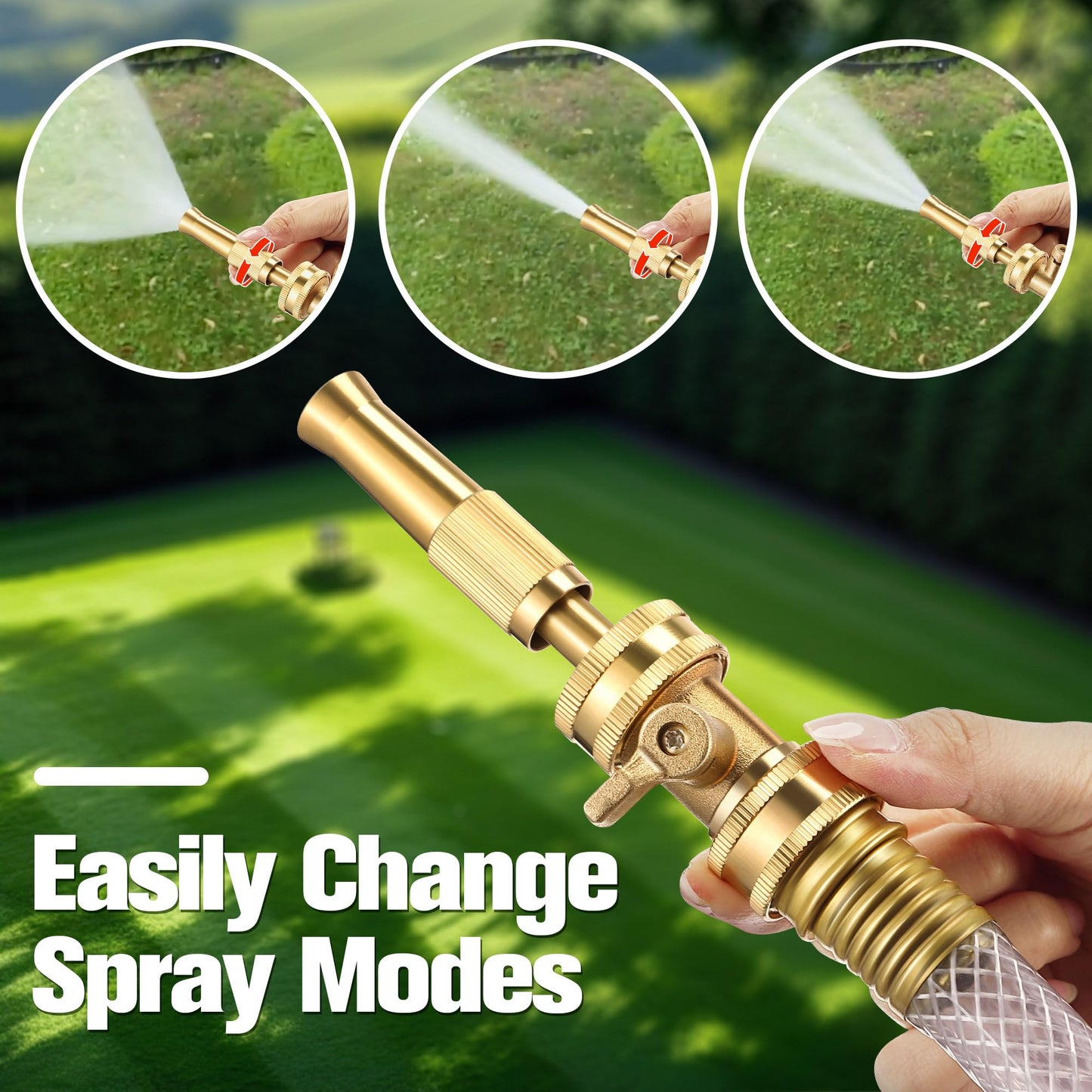 Dunkive 4 Pcs Garden Hose Nozzle Kit, 4" Brass Adjustable Twist Nozzle, Jet High Pressure Sprayer, Brass Shut Off Valve with 10 Rubber Washers, 3/4" GHT Connector for Sprinkler(Adjustable,4 in)