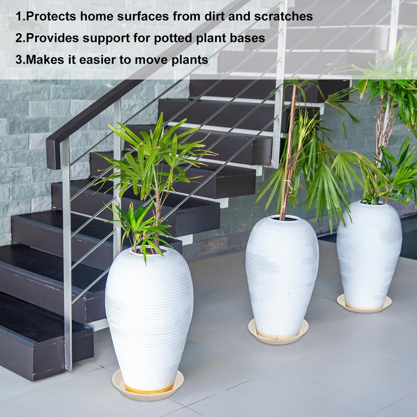 HARFINGTON 4pcs Plastic Plant Saucer 6.1" Round Drip Trays Flower Pot Saucers Flower Base Bottom Drainage Tray for Indoors Outdoors Planters, Beige