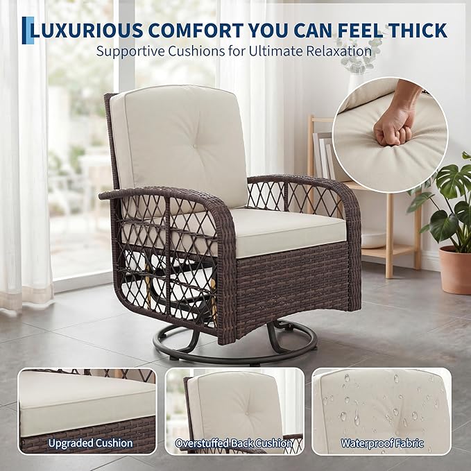 3-Piece Patio Furniture Set, 2 Swivel Rocking Chairs