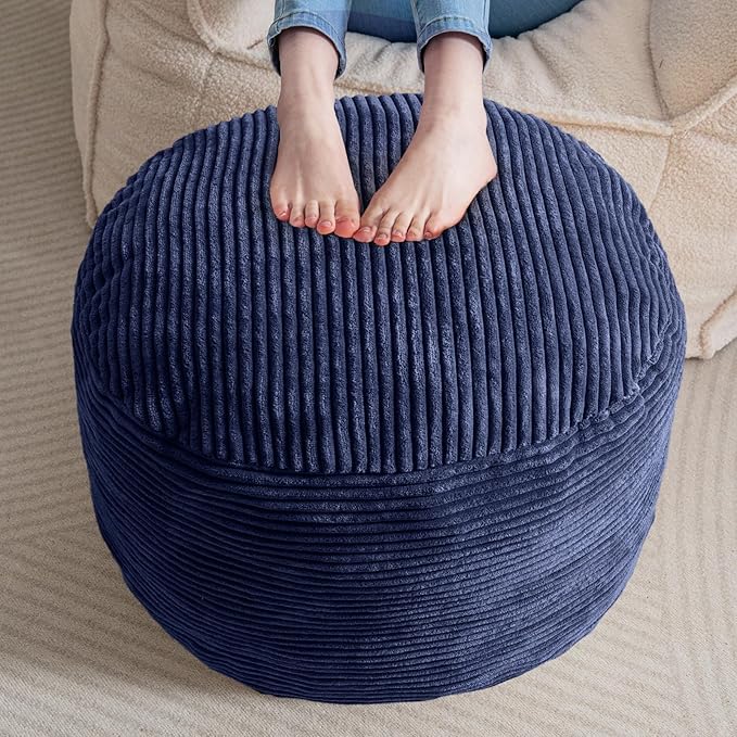 HIGOGOGO Round Stuffed Pouf Ottoman, Corduroy Poufs