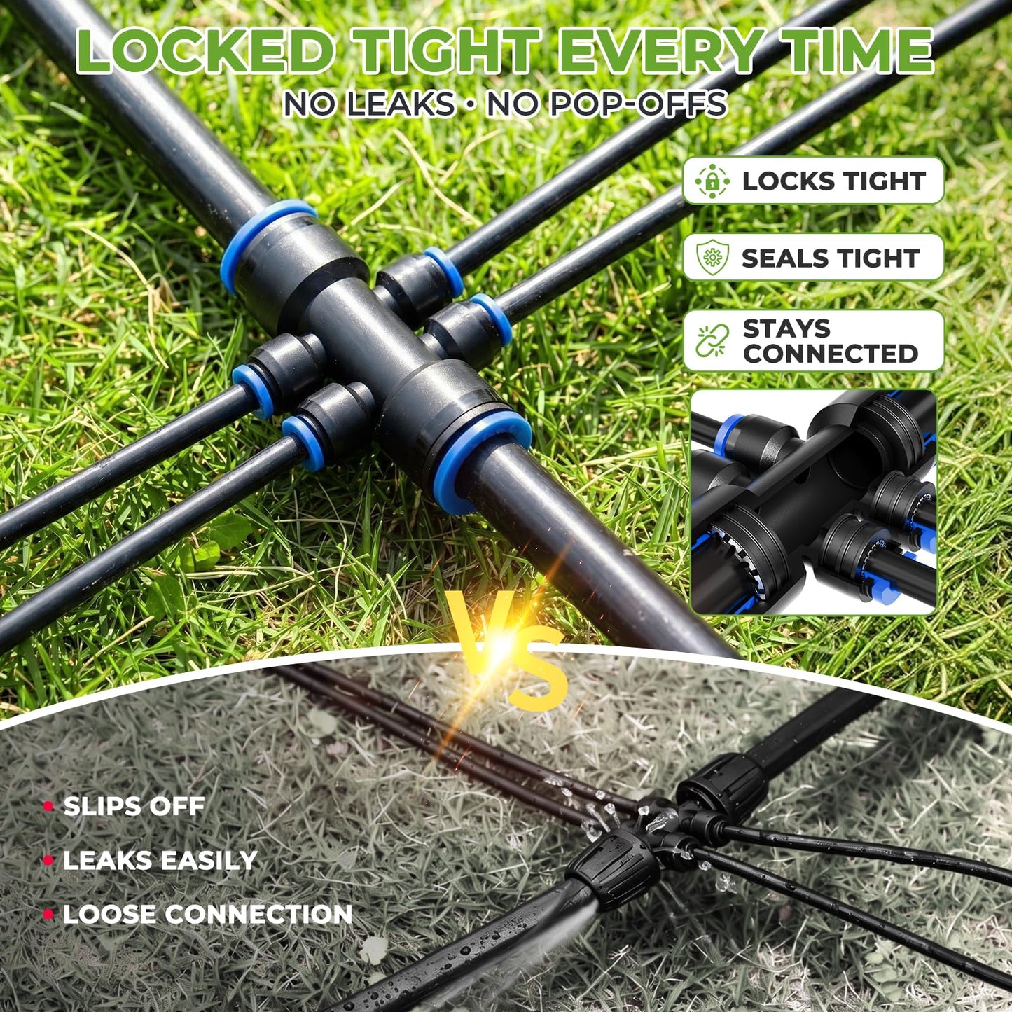 HIRALIY 200FT Garden Watering System, Drip Irrigation Kits for Plants, New Quick Connector, Blank Distribution Tubing, Saving Water Automatic Irrigation Equipment for Patio Lawn