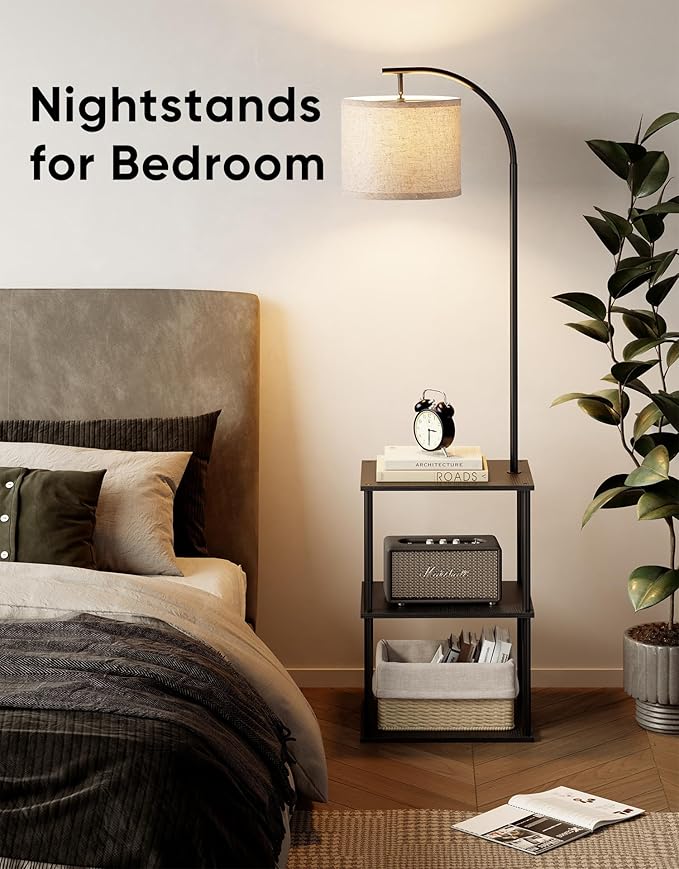 PARTPHONER Floor Lamp with Table, Night Stand with Lamp, Narrow Side Table with