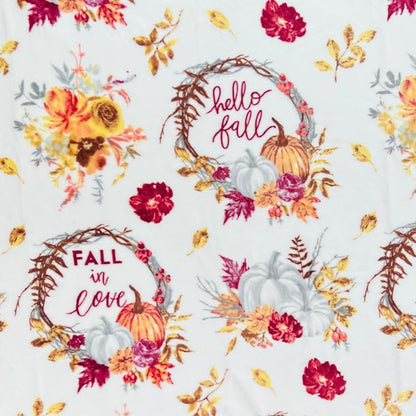 Serafina Home Fall Fleece Throw Blanket: Soft Harvest Hello Fall Pumpkin Floral Design, Autumn Colors on White, 70" x 50"