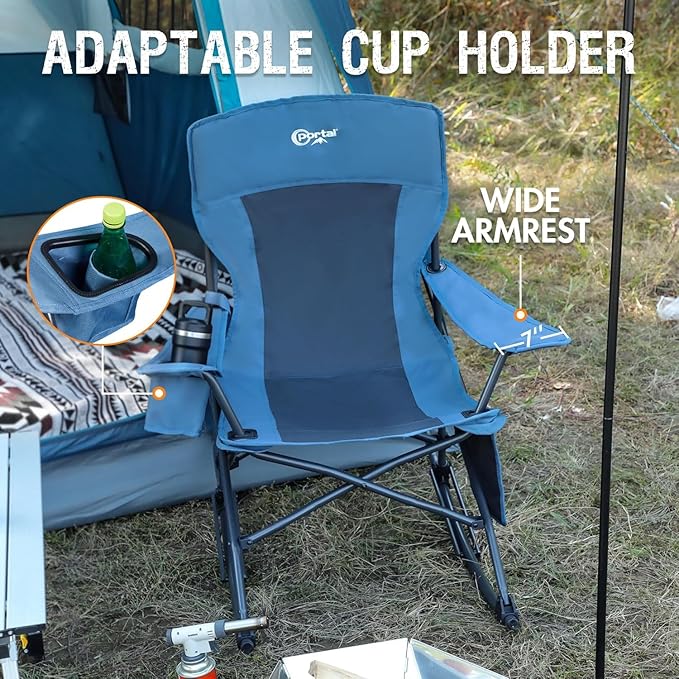 Portal Folding Camping Rocking Chair Portable Outdoor Rocker High Back Cup