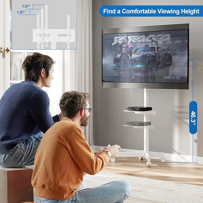 Mobile TV Stand for 23-65 Inch LCD LED Flat/Curved Panel Screen TVs, Height