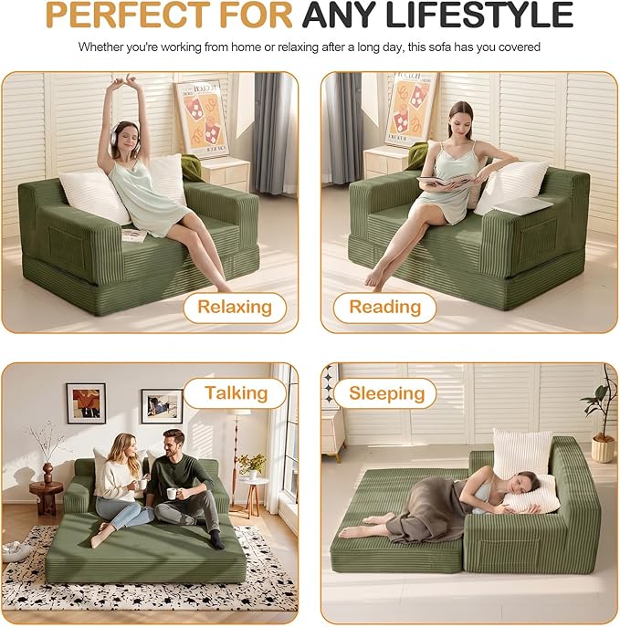 Erament Boneless Loveseat Convertible Sofa Bed, Folding Floor Futon Sleeper