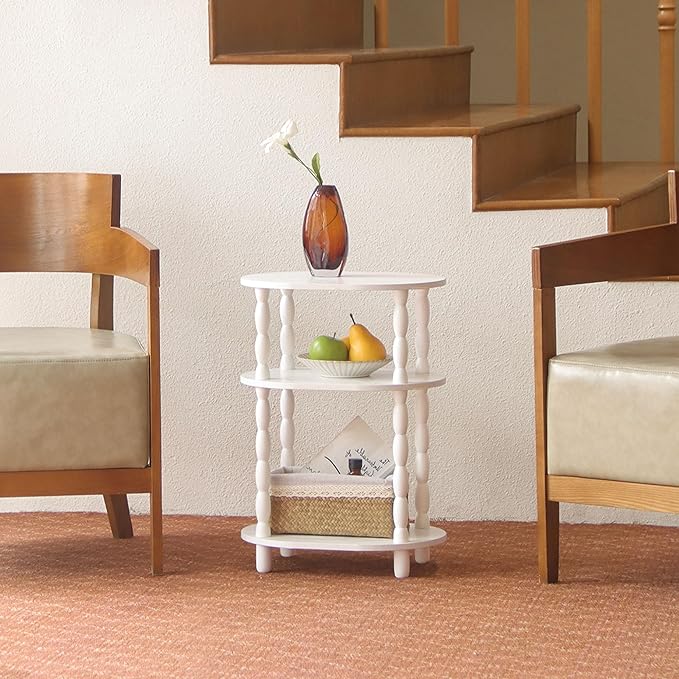 MaxSmeo White Side Table with Charging Station, 3-Tier Small Oval End Table