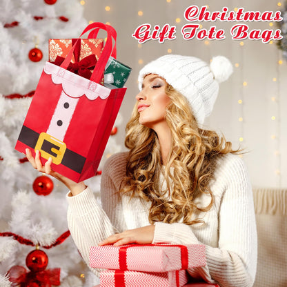 Threlaco 30 Pcs Christmas Gift Bags Bulk Reusable Non Woven Santa Claus Goodie Treat Bags with Handles for Xmas Holiday Party Favors Gifts Wrapping, 10 x 8 x 4 Inch
