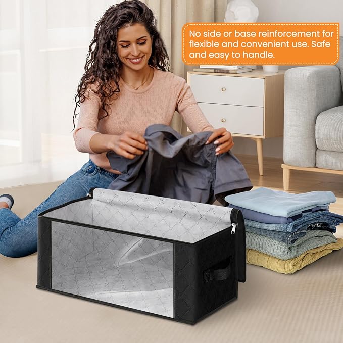 Fab totes 35L Closet Organizers and Storage, Foldable Under Bed Storage Containers, Storage bags for Organizing Bedroom, Closet, Clothing,Organization with Handle (6 Pack,Black)