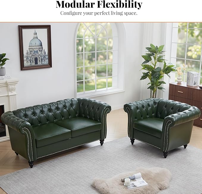 LEVNARY Chesterfield Armchair, Tufted Leather Accent Chair, Mid-Century Modern