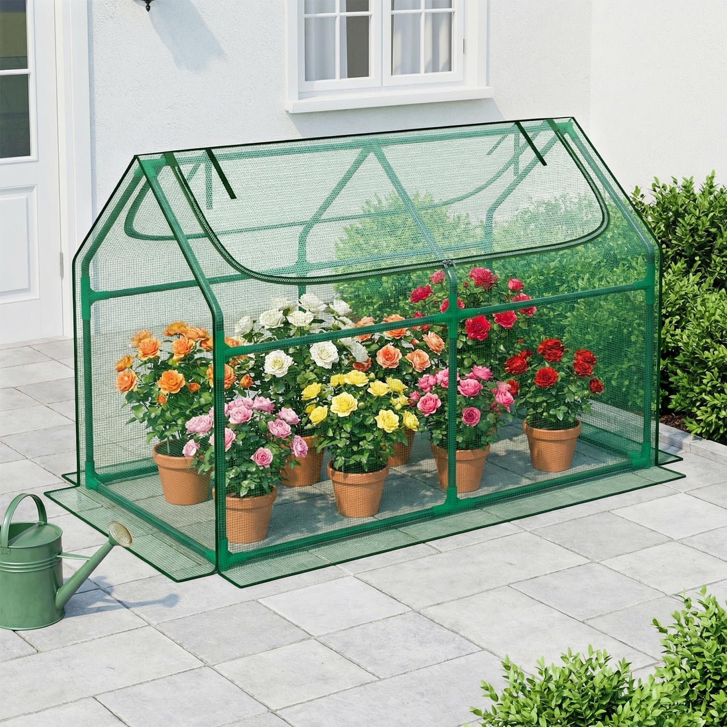Superlele Mini Greenhouse for Outdoor, 48x24x36In Portable Greenhouse with 2 Large Zipper Doors, Reinforced Green PE Mesh Cover for Plant Protection and Spring Gardening, Steady Steel Frame