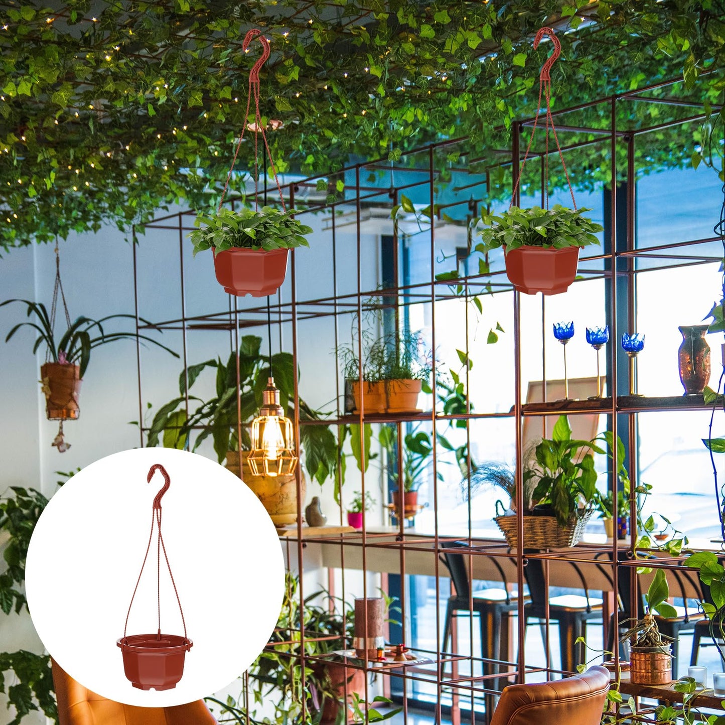 DOITOOL 10Pcs Plastic Hanging Planters, 6.29" Hanging Flower Pots Plant Basket Planter for Outdoor Indoor Plants Garden Balcony Decoration