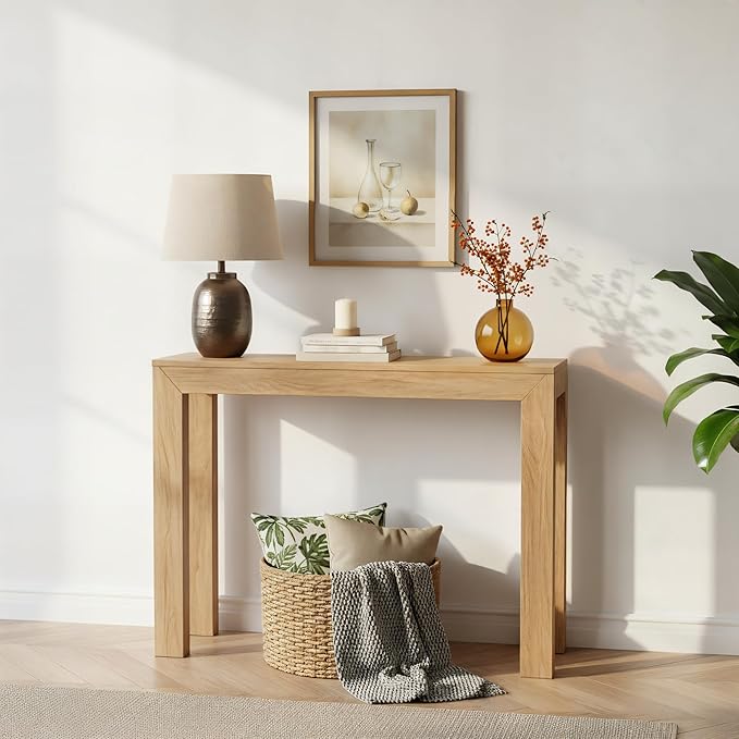 Plank+Beam Modern Solid Wood Console Table, 46 Inch, Sofa Table, Narrow