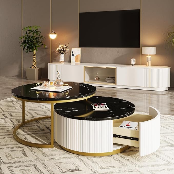 Modern Round Nesting Coffee Table Fluted