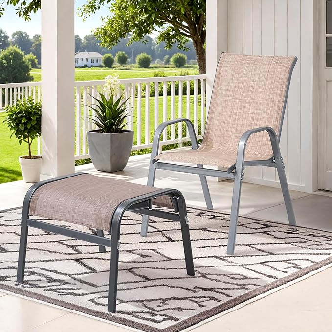 ONBRILL Outdoor Ottoman Set of 2, All Weather Outdoor Foot Stool