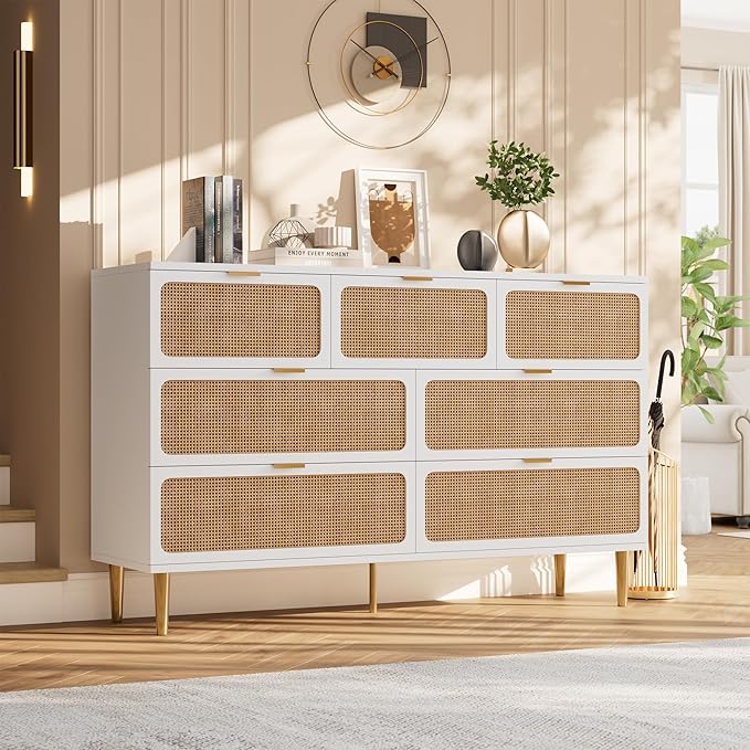 GarveeHome Rattan 7 Drawer Dressers