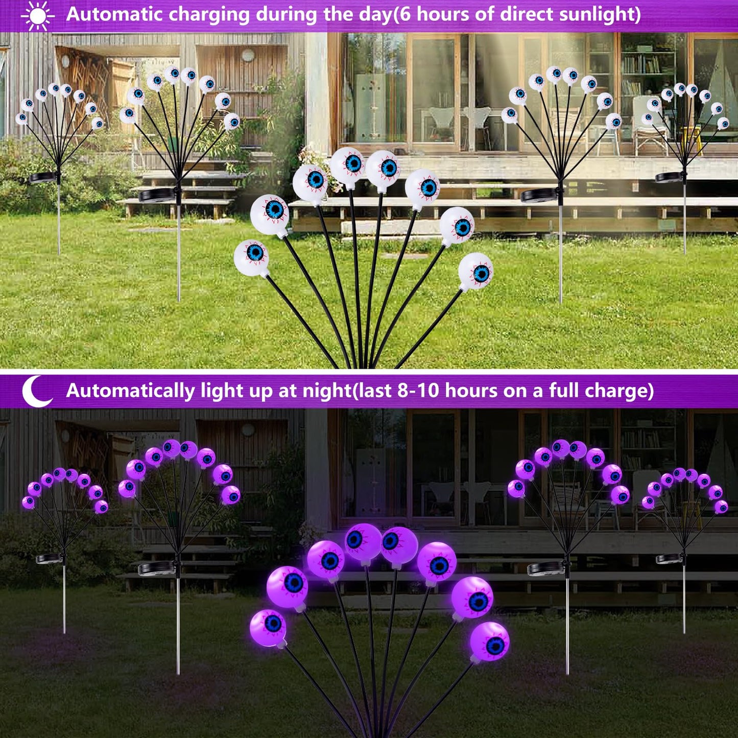LCHUANG 4 Pack Halloween Decorations Outdoor Lights - 32LED Solar Scary Eyeball Pathway Lights Swaying by Wind, Waterproof Solar Halloween Stake Lights for Garden Porch Lawn Pathway (Purple)
