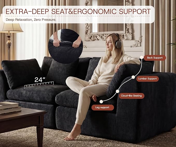 GRUSIGN 141'' Oversized Boneless Cloud Couch