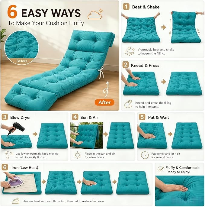 Outdoor Chaise Lounge Cushion, Waterproof 74.4x22x4.7 Inch Thick Cotton Filled