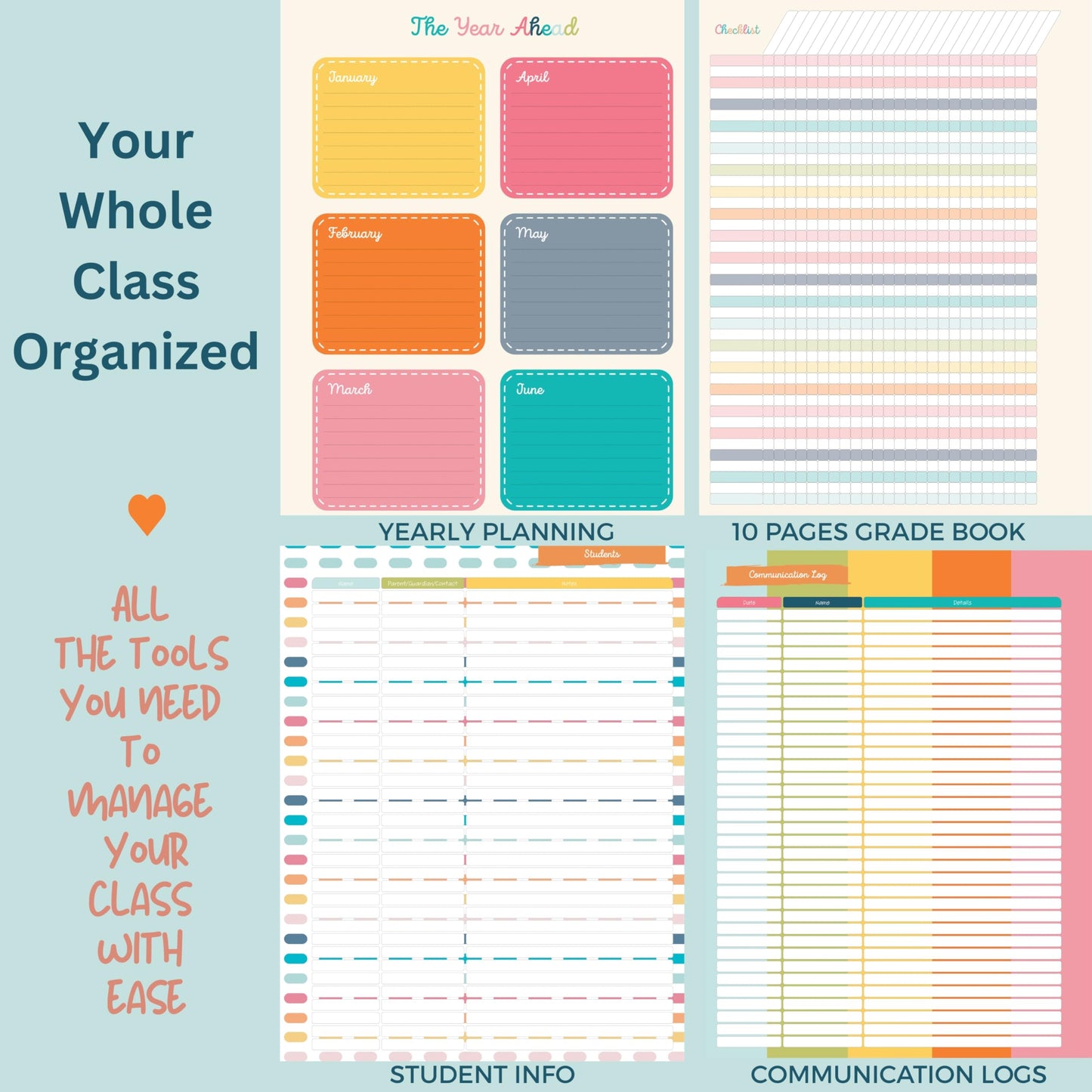 Undated Teacher Planner 8.5 x 11-12 Months & 52 Weeks | Colorful Checkerboard Cover | Monthly & Weekly Lesson Plan Book with Stickers, Storage Pocket & Snap-In Bookmark | Classroom Organizer