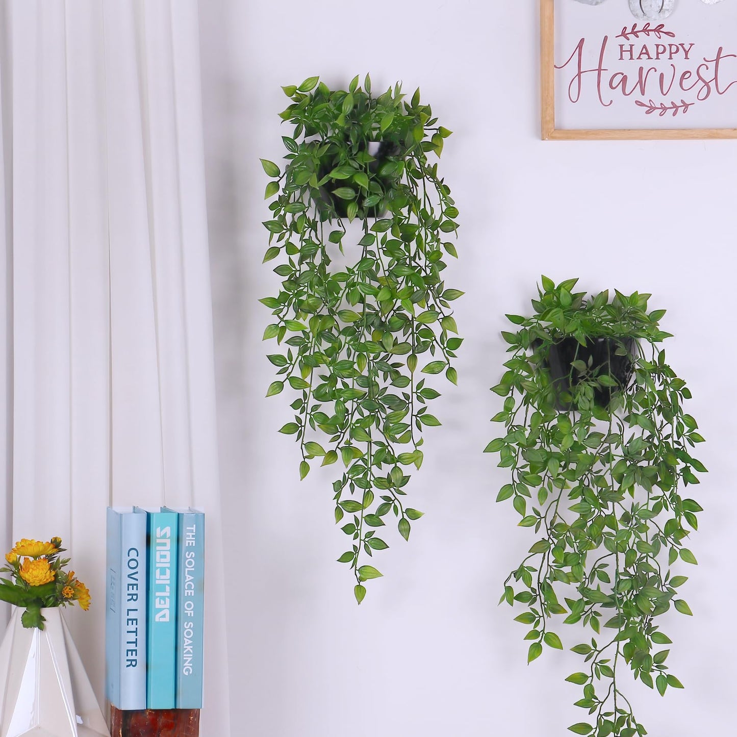 Season 2 Season Artificial Hanging Plants,2 Pack Fake Wall Plants,Faux Mandala Vines Potted Plant,Plastic Greenery with Wall Planter for Indoor Outdoor Garden Patio Office Décor
