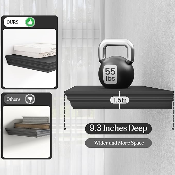 Fun Memories Floating Shelves 55 Inch Long, 9.3 Inch Deep Classic Crown Molding