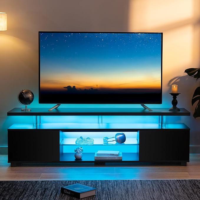 Cubehom Black TV Stand, Glass TV Stands