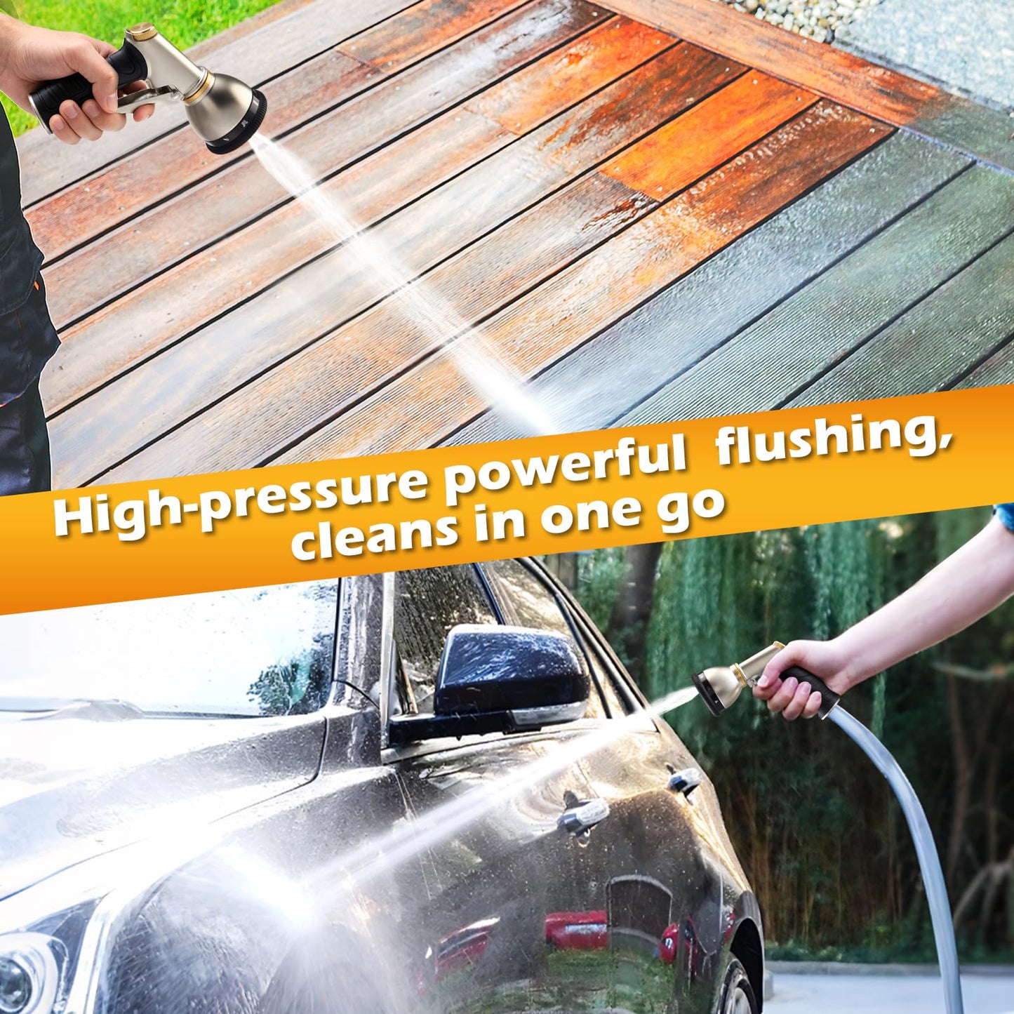 Garden Hose Nozzle, Heavy Duty Metal Hose Sprayer, High Pressure Rust Resistant Water Hose Nozzle with Lockable Trigger, 9 Spray Patterns for Car Pet Washing, Plants & Lawns Watering, Outdoor Cleaning