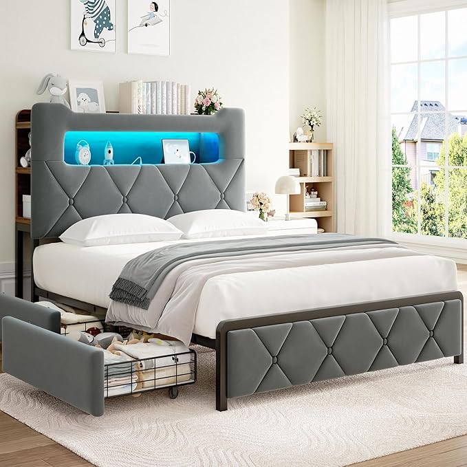 Jocoevol Full Upholstered LED Bed Frame