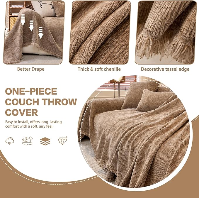DREAMINGO Chenille Sofa Cover Washable Pet Couch Protector Cover Textured Couch