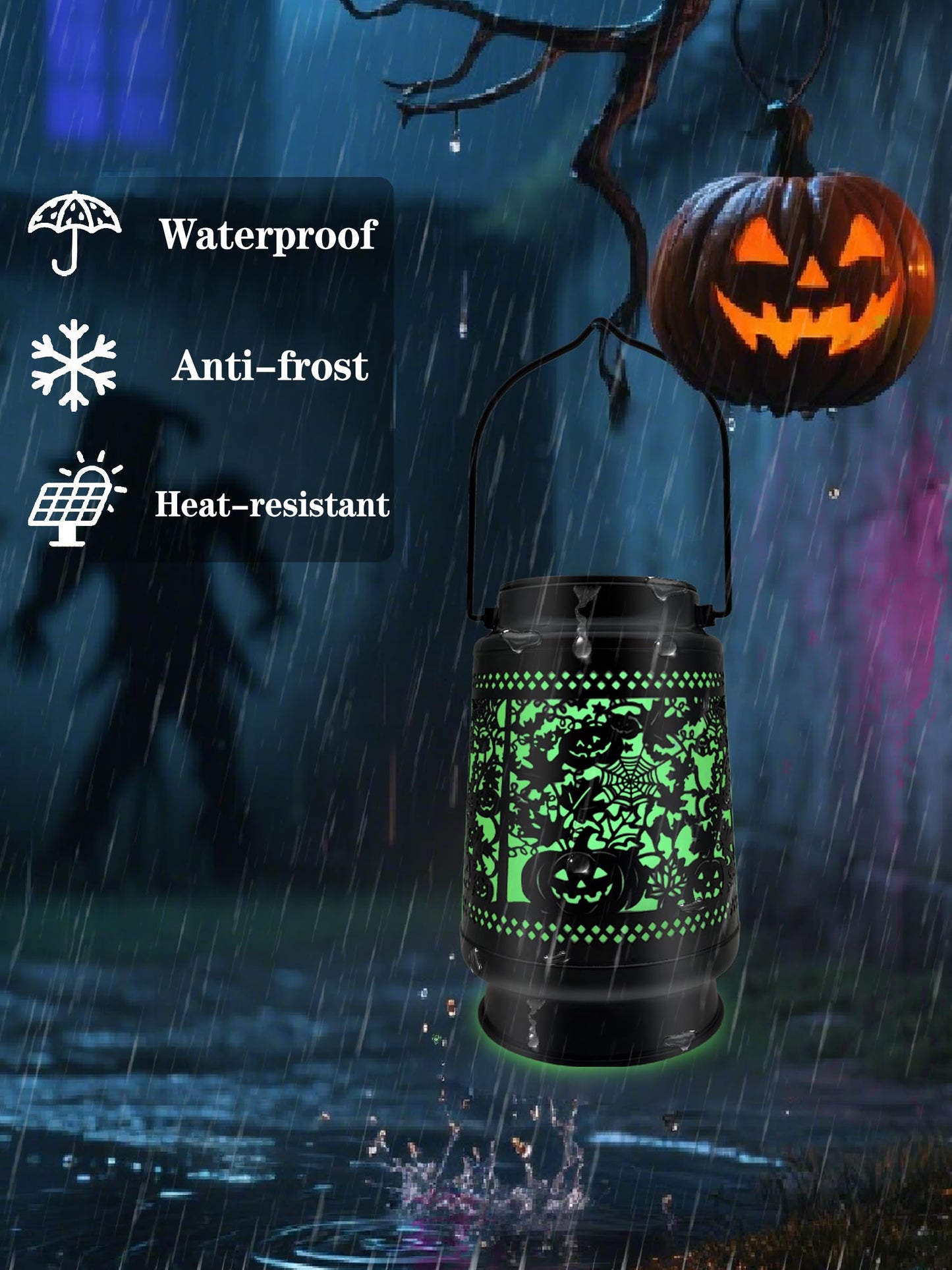 Halloween Decor Outdoor Solar Lanterns Waterproof Halloween Decorations Scary Ghost with Pumpkin Spooky Lights for Garden, Patio, Yard, Lawn Porch Hanging Solar Lights Unique Gifts for Women