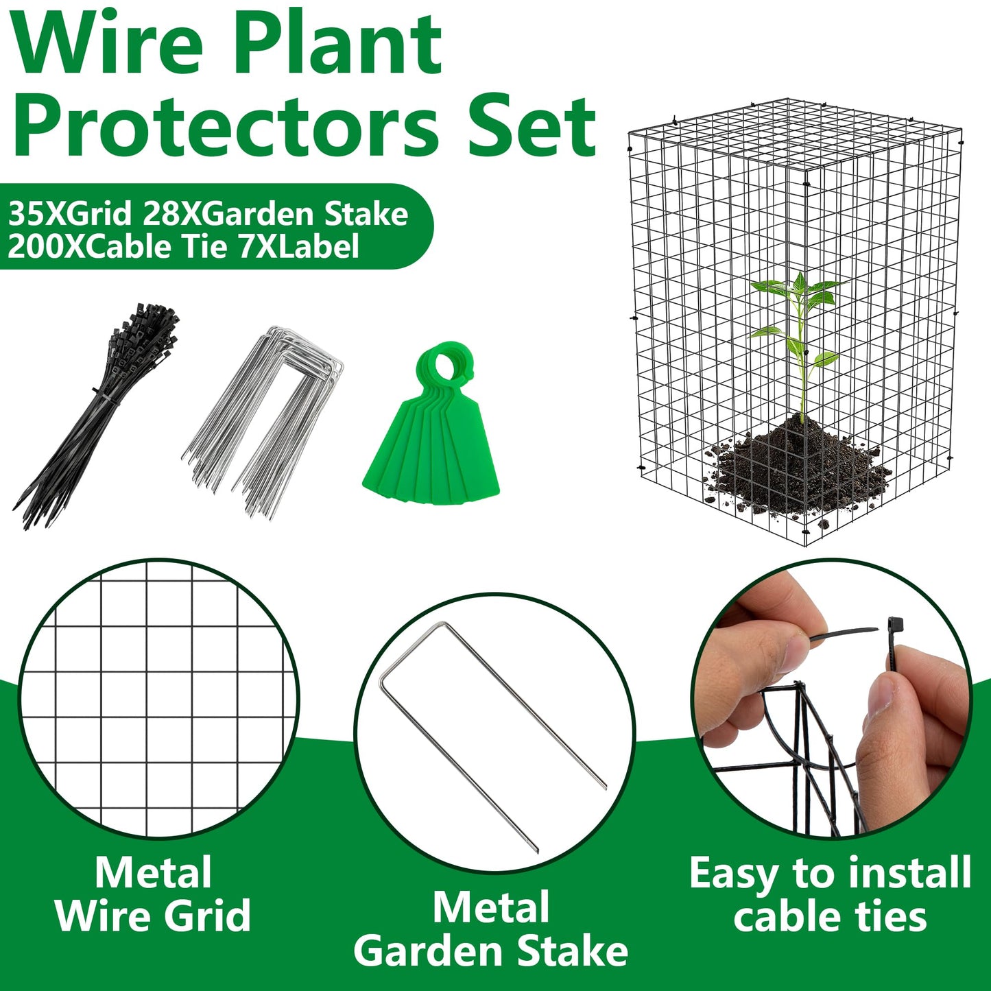 Adnee 7 Pack Wire Plant Protector with Cover-20x12x12 Inch Detachable Square Wire Cages to Prevent Animals-Metal Garden Plant Protector Cages for Protecting Plants Vegetables Flowers