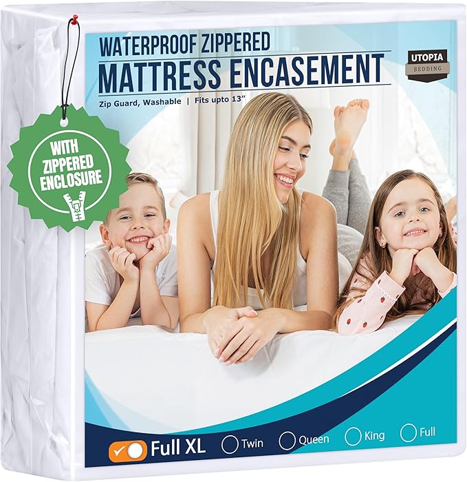 Utopia Bedding Mattress Protector Zippered Full XL Size, 100% Waterproof Bed